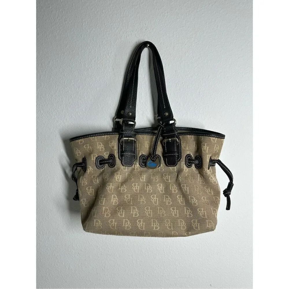 DOONEY & BOURKE Tan/Brown Med Chiarra Tote Bag Canvas Leather See Description